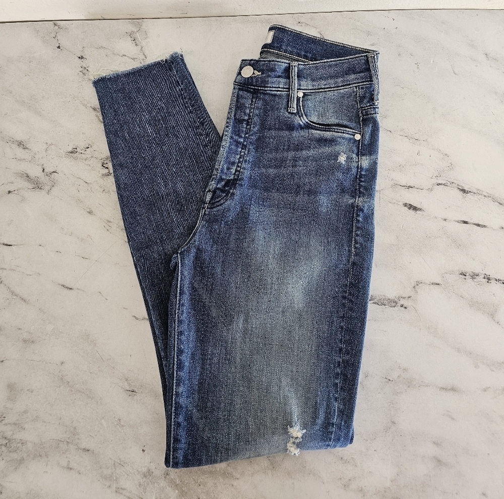 MOTHER The Stunner Ankle Fray Grafilli Girl Blue Skinny Jeans 26 Preowned‎ - Picture 3 of 12